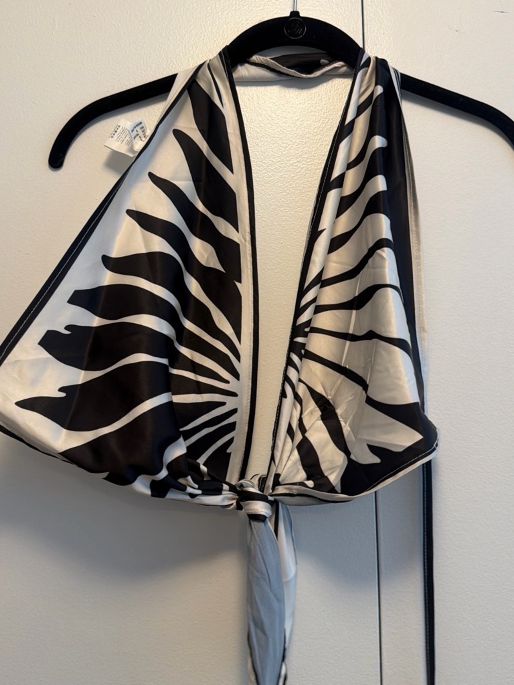 Women's Black and White Tie-Front Halter Top